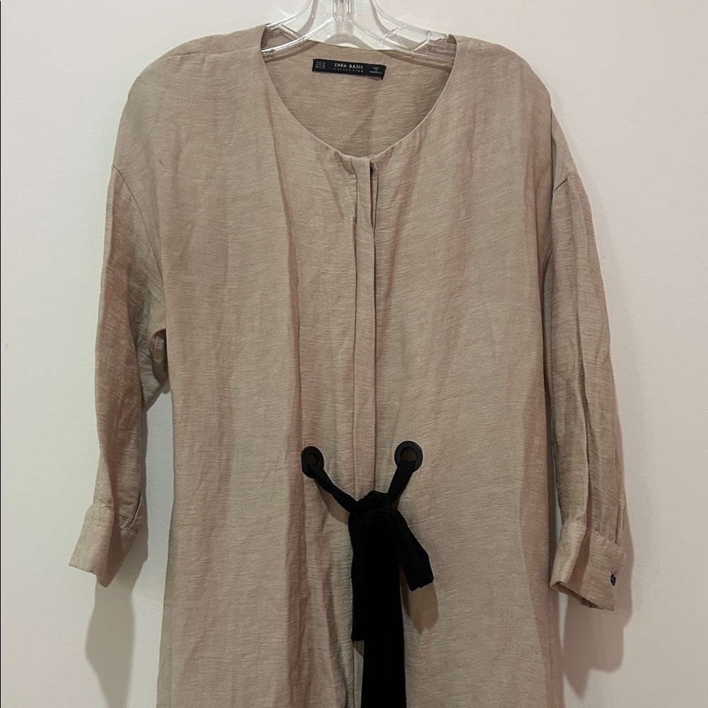 Zara Beige Midi Dress with Black Tie Belt - Picture 4 of 10